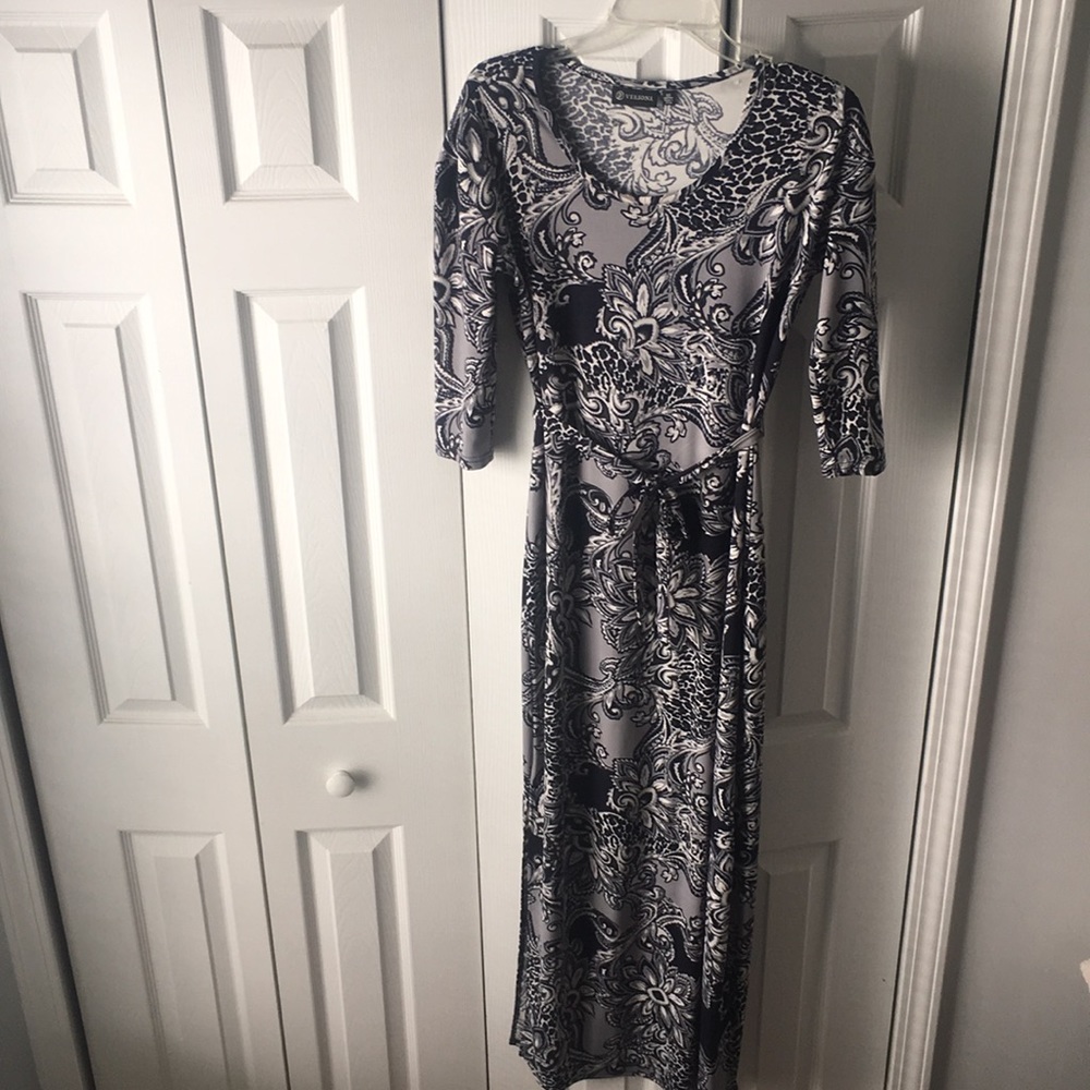 Navy and white maxi dress